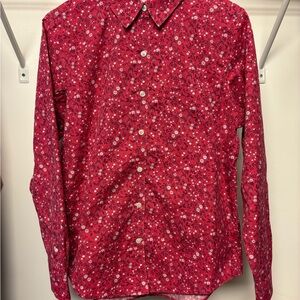 LLBean women’s pink floral Shirt button down wrinkle resist